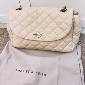 Charles and Keith quilted bag in cream colour
